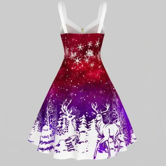 NWT Rose Gal A-Line Elk Reindeer Winter Print Sleeveless Multicolor Dress Sz 3X - Picture 10 of 10